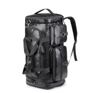 Large Capacity PU Leather Travel Duffel Bag, Wet Dry Separation Gym Bag, Convertible Shoulder Backpack for Men