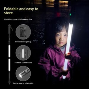 Multi functional 6063 aluminum alloy folding portable charging lighting night light mountain climbing with illuminated walking stick
