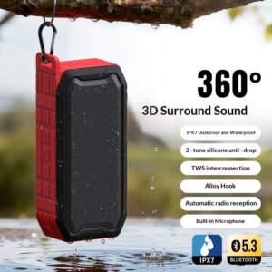 IPX7 Waterproof Portable Bluetooth Speaker, 360° Surround Sound Outdoor Speaker with TWS Pairing for Camping, Hiking, Beach