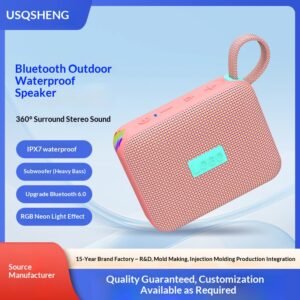 IPX7 Waterproof Portable Bluetooth Speaker, 360° Stereo RGB Light Outdoor Speaker for Shower, Camping, Home