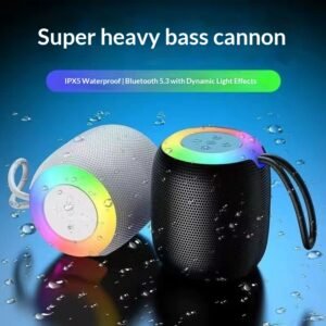 IPX7 Waterproof Portable Bluetooth Speaker, 360° Stereo RGB Light Outdoor Speaker for Shower, Camping, Home