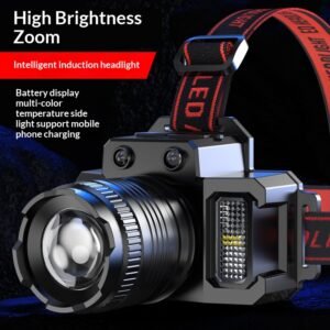 LED Rechargeable Headlamp, Motion Sensor Zoomable Headlight for Outdoor Camping, Hiking, Fishing