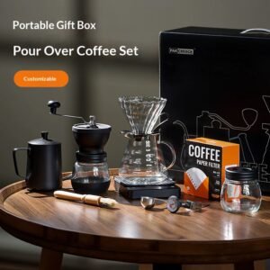 Complete Pour Over Coffee Kit, Portable Hand Coffee Grinder Set with Kettle, Dripper, Filter and Accessories for Home & Camping