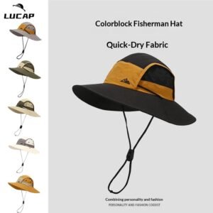 9328 Quick-Drying Large-Brimmed Color-Blocked Outdoor Sun Protection Mountaineering Hat Waterproof and Windproof Fisherman Hat Men's Outdoor Camping Sun Hat